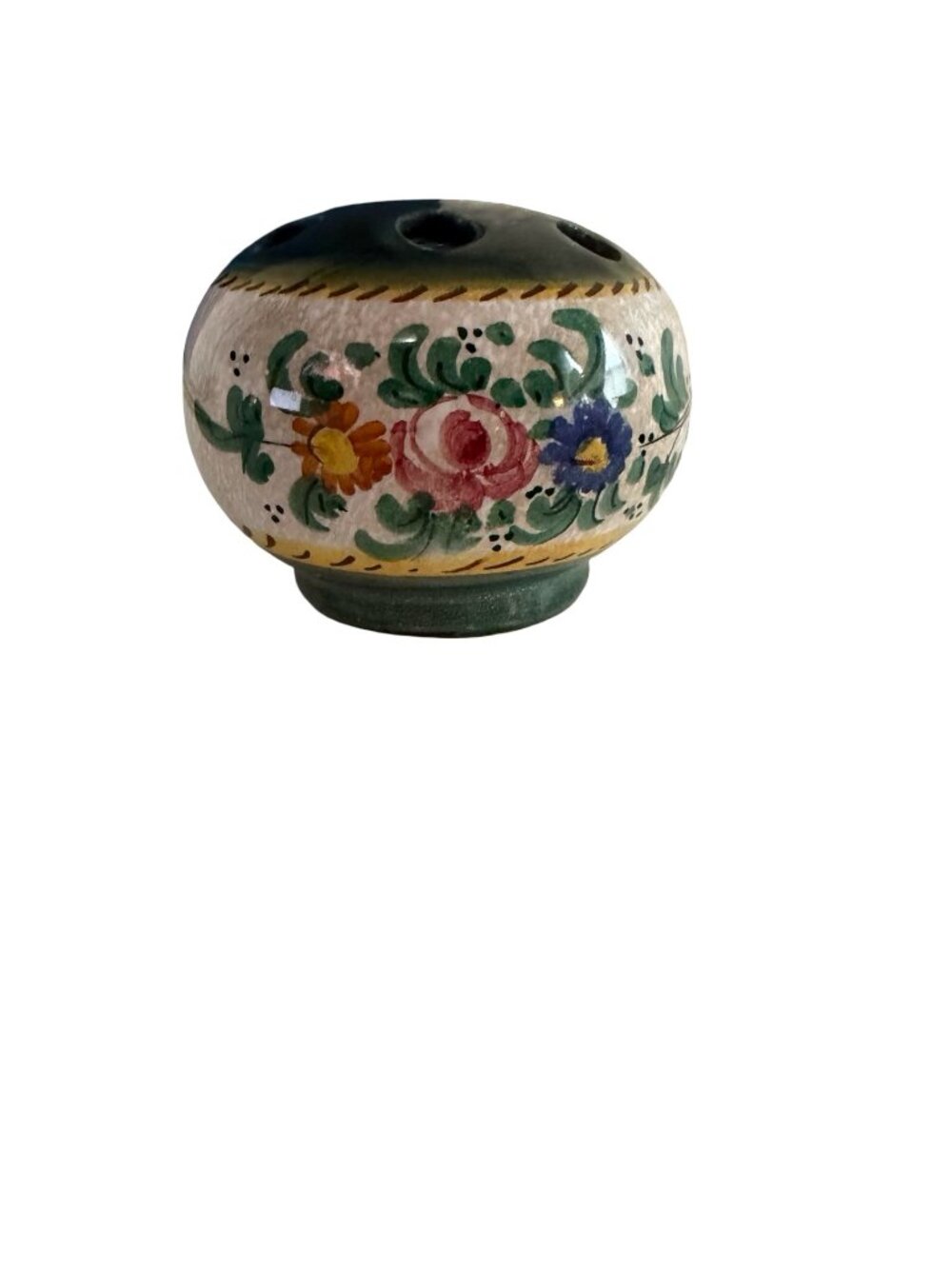 Vintage Italian Hand Painted Pottery Flower Frog Vase Made in Italy V.B. 3" Flor - Picture 4 of 6
